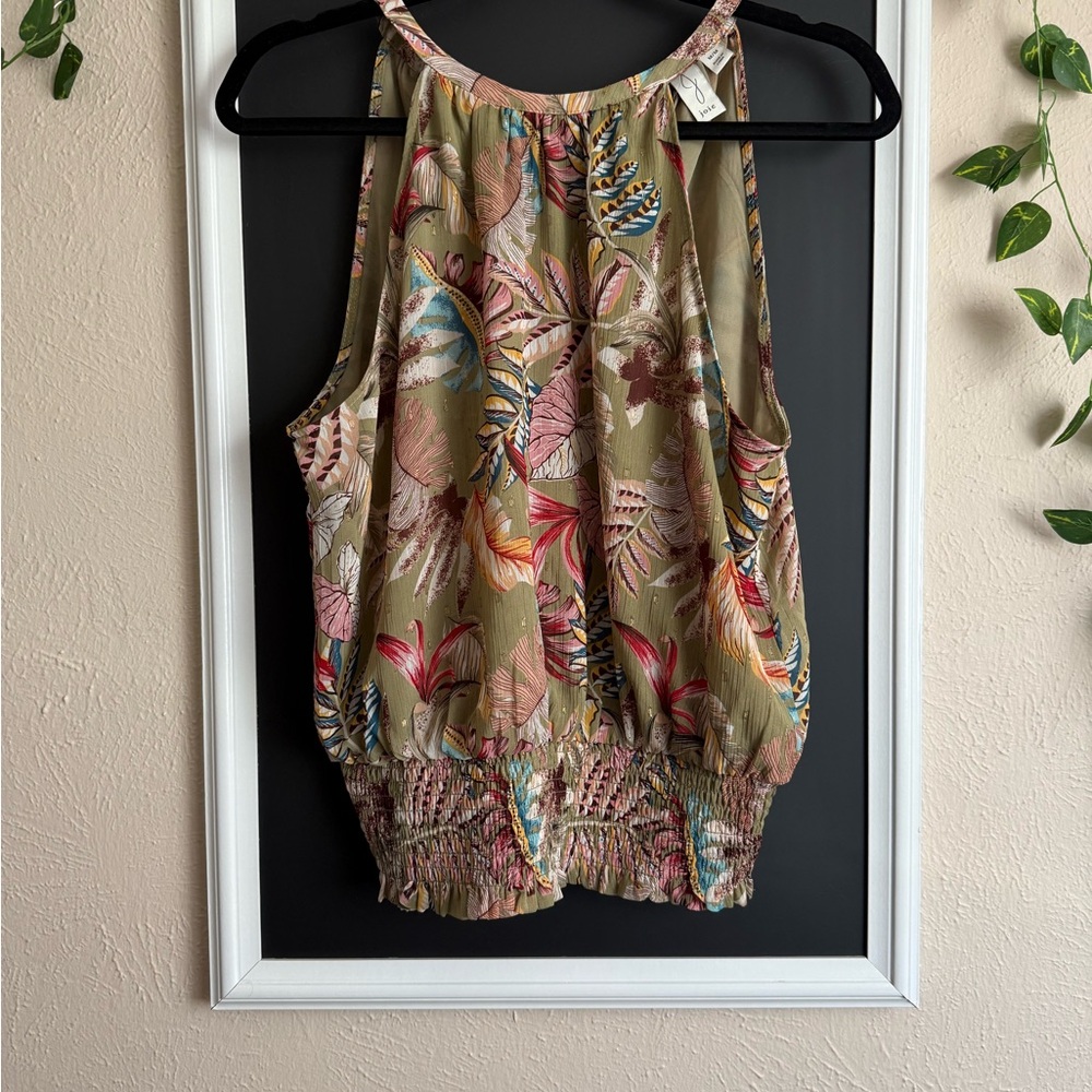 Joie Tropical Print Sleeveless Blouse - Olive and Pink